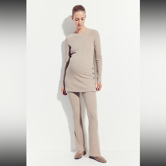 H&M Tops - H&M Mama Maternity Women’s Light Beige Melange Before & After Ribbed Pants